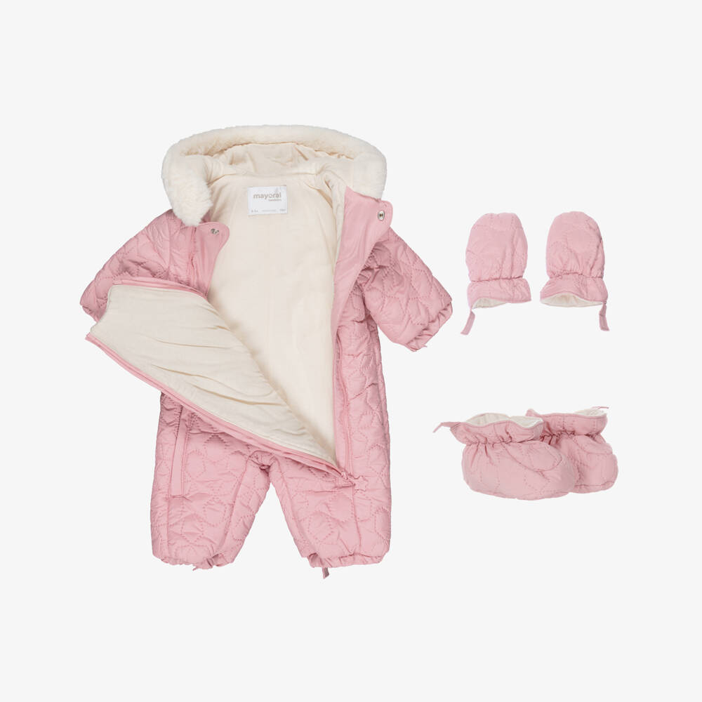 Mayoral Newborn-Baby Girls Pink Quilted Snowsuit | Childrensalon