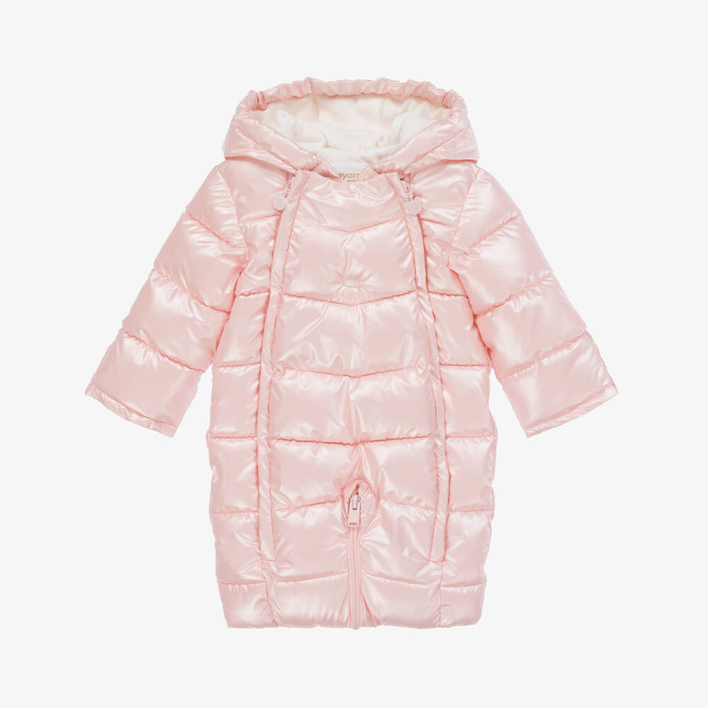 Mayoral Newborn-Baby Girls Pink Sheen Padded Snowsuit | Childrensalon