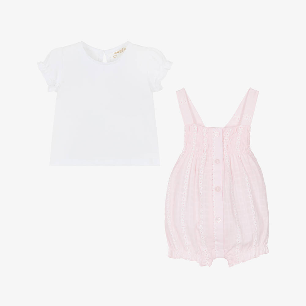 Mayoral Newborn-Baby Girls Pink Shortie Set with Daisy Pattern | Childrensalon