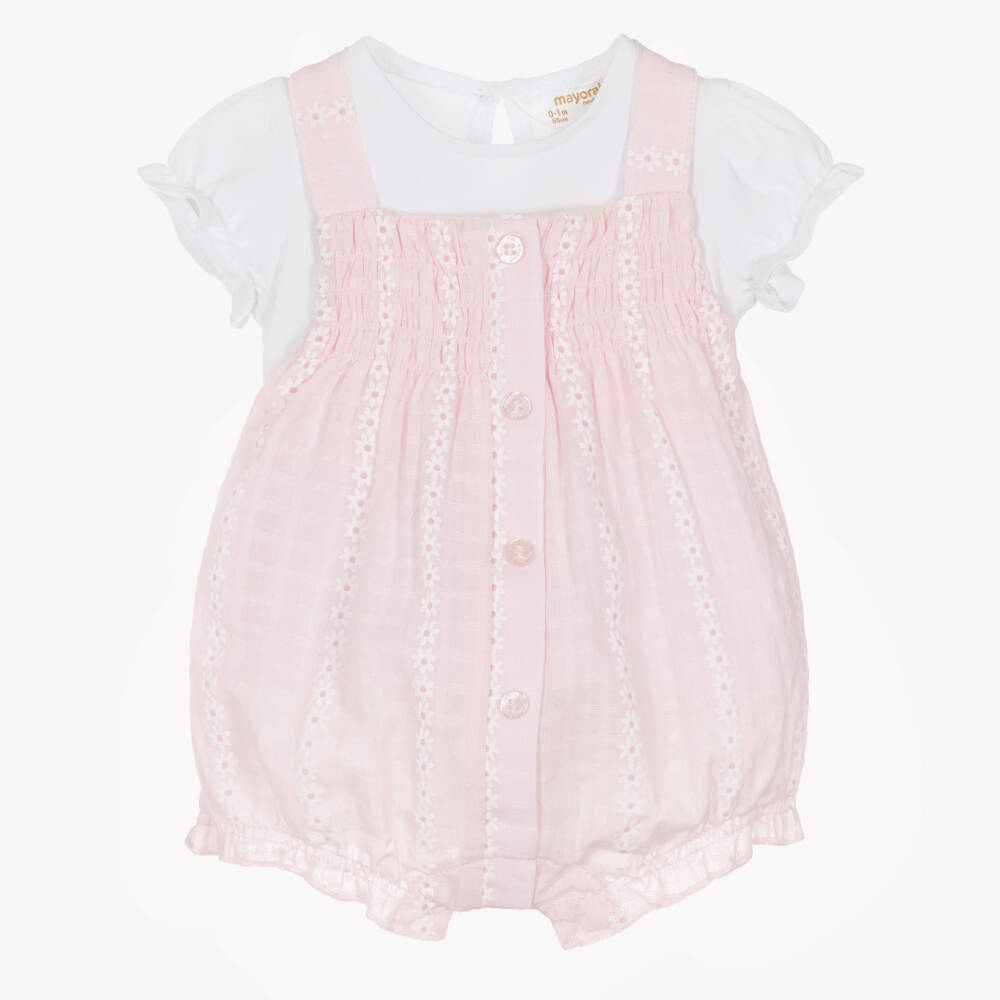 Mayoral Для новорожденных-Baby Girls Pink Shortie Set with Daisy Pattern | Childrensalon