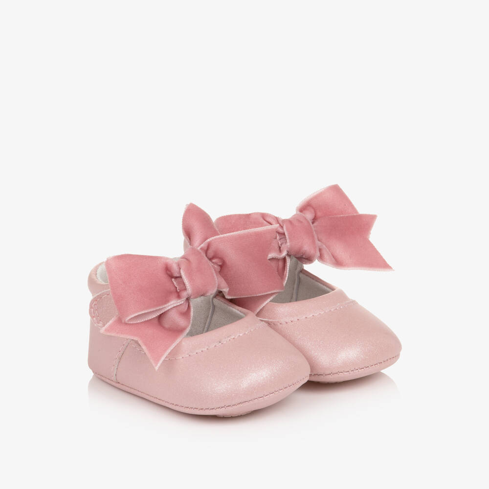Mayoral Newborn-Baby Girls Pink Sparkly Pre-Walkers with Bow | Childrensalon