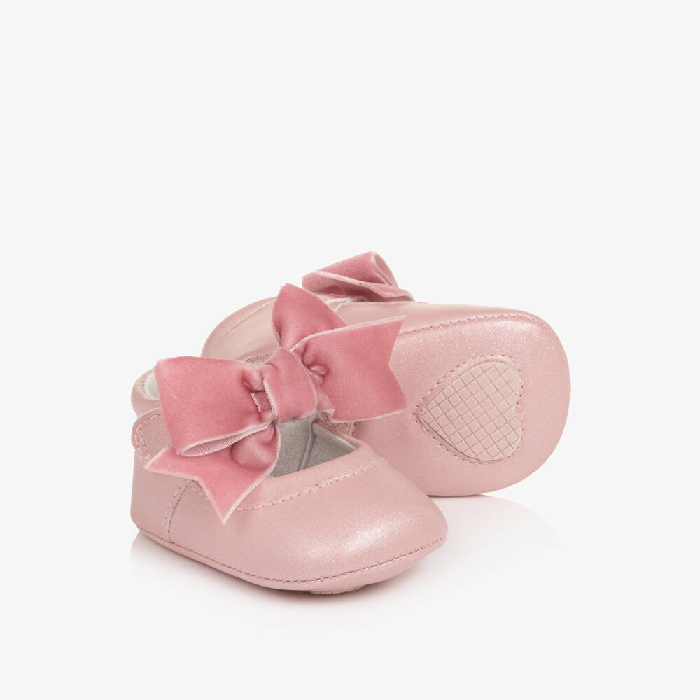 Mayoral Newborn-Baby Girls Pink Sparkly Pre-Walkers with Bow | Childrensalon