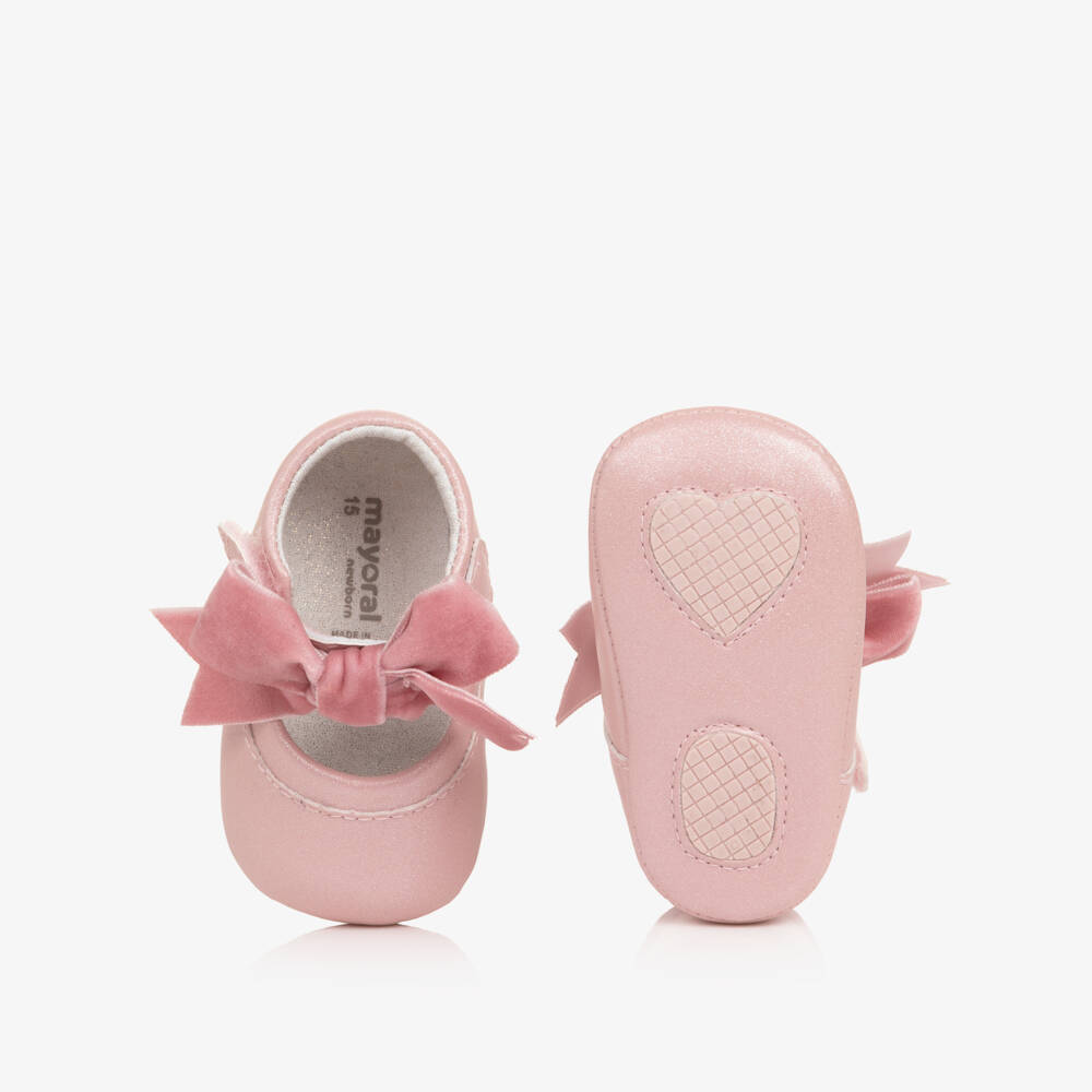 Mayoral Newborn-Baby Girls Pink Sparkly Pre-Walkers with Bow | Childrensalon