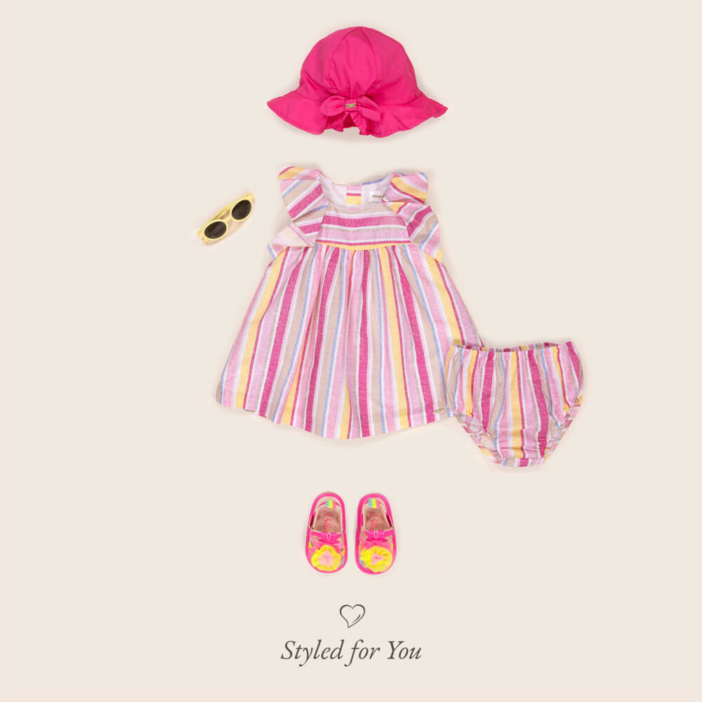 Mayoral Newborn-Baby Girls Pink Stripe Cotton & Linen Dress | Childrensalon