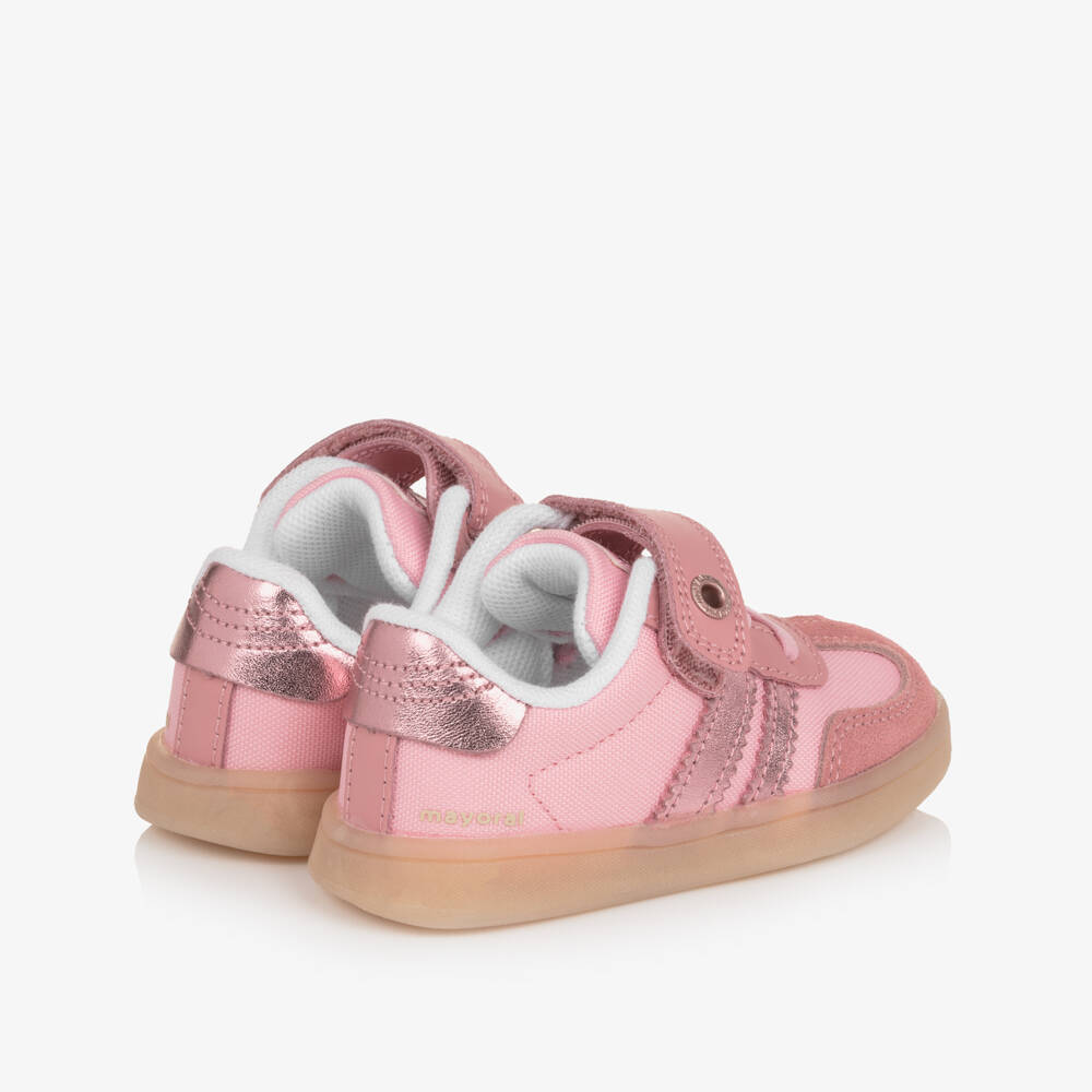 Mayoral-Baby Girls Pink Trainers with Suede Leather Trims | Childrensalon