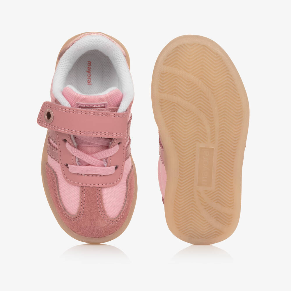 Mayoral-Baby Girls Pink Trainers with Suede Leather Trims | Childrensalon