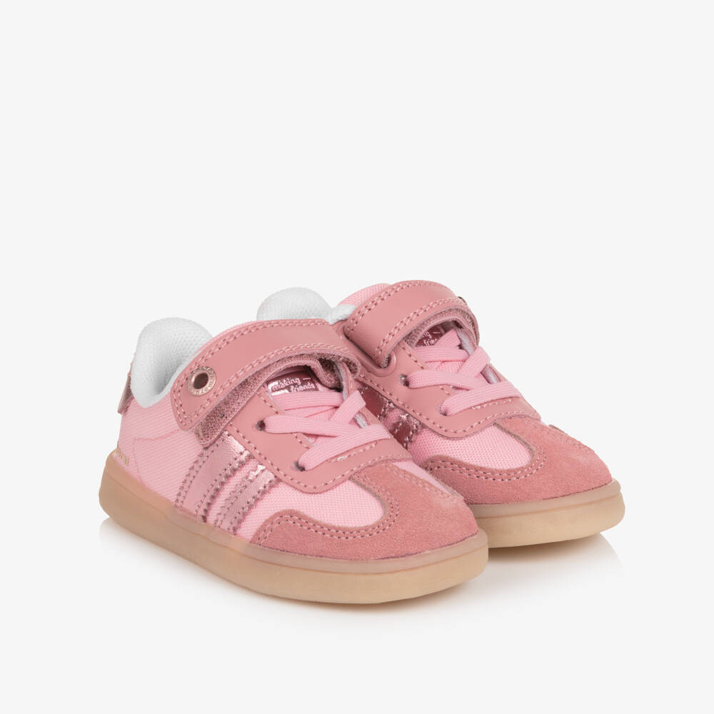 Mayoral-Baby Girls Pink Trainers with Suede Leather Trims | Childrensalon