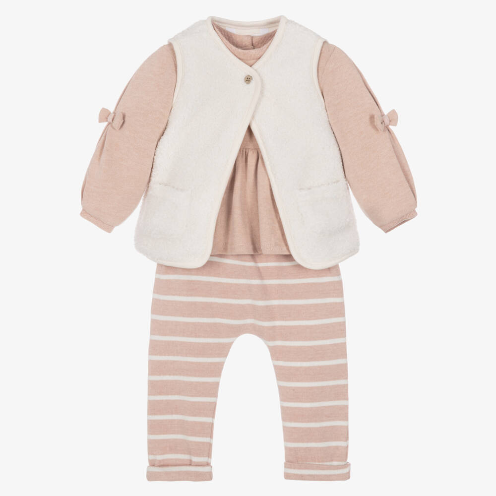 Mayoral Newborn-Baby Girls Pink Trouser Set with Sherpa Gilet | Childrensalon