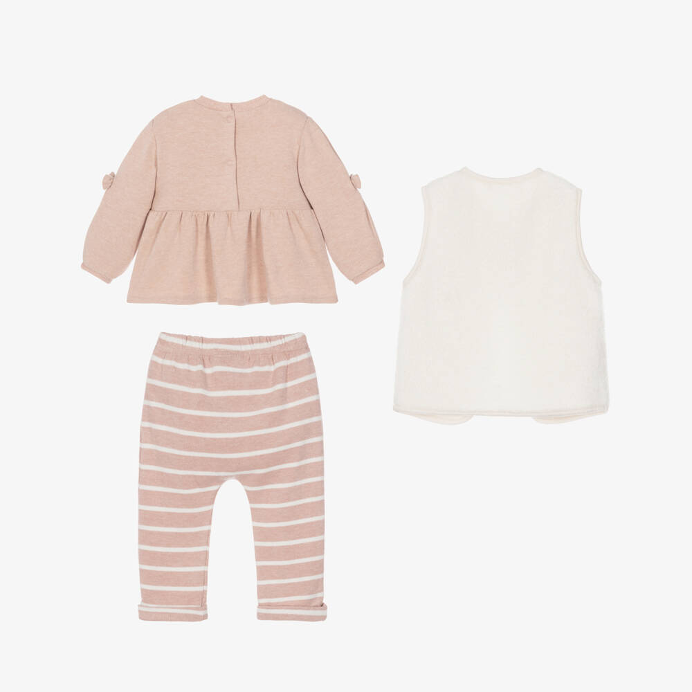Mayoral Newborn-Baby Girls Pink Trouser Set with Sherpa Gilet | Childrensalon