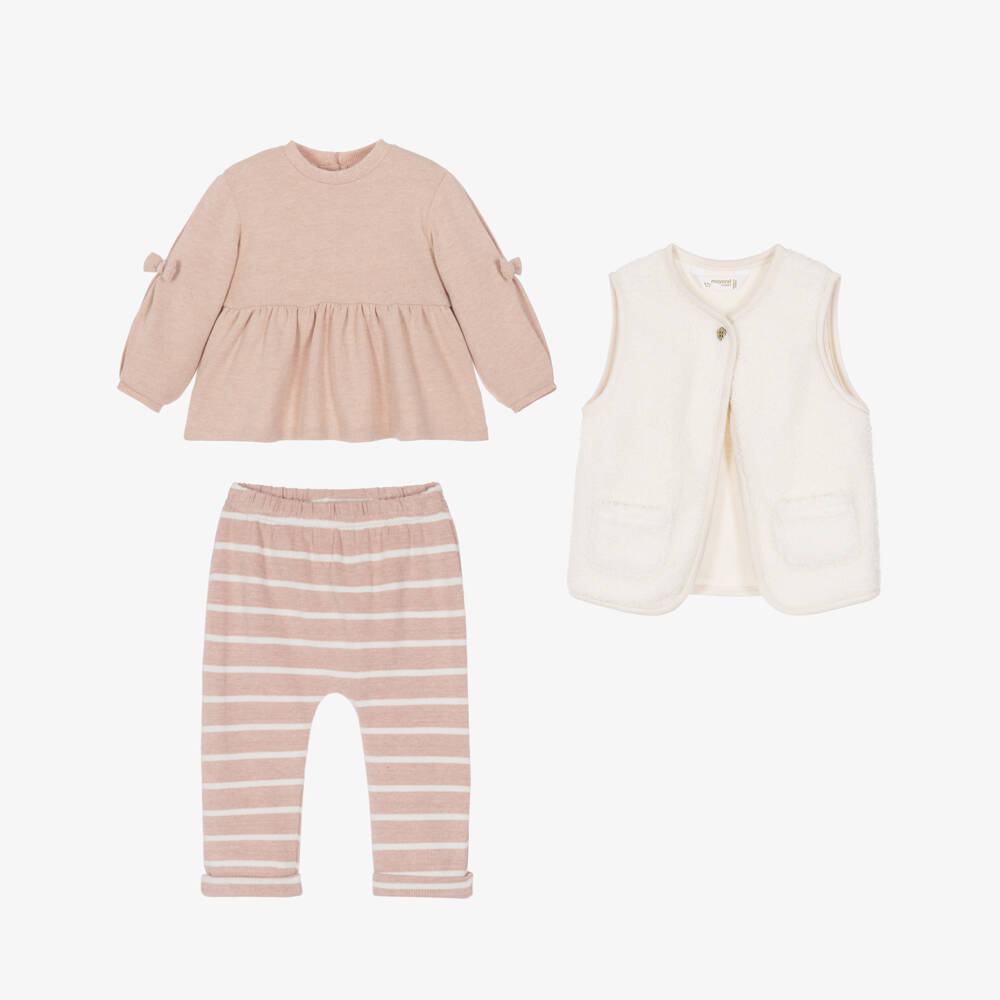 Mayoral Newborn-Baby Girls Pink Trouser Set with Sherpa Gilet | Childrensalon