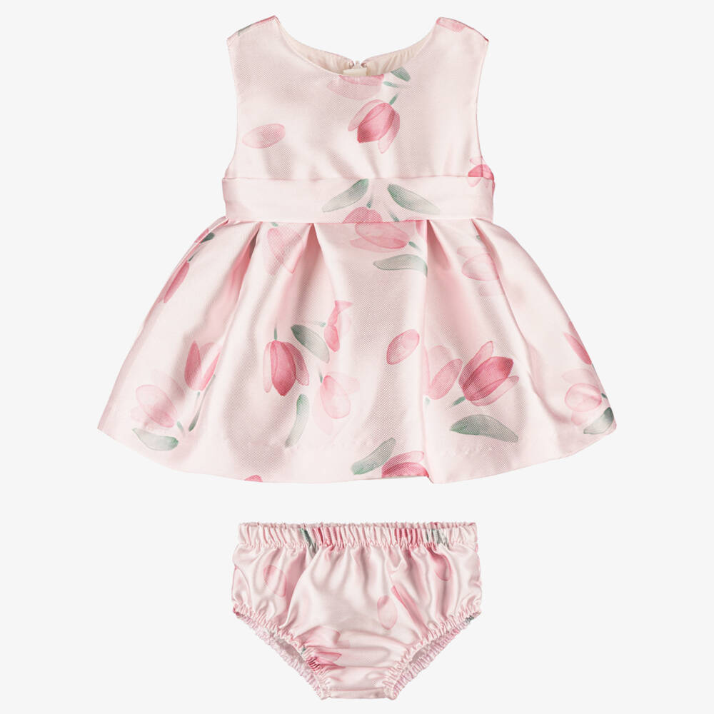 Mayoral Newborn-Baby Girls Pink Tulip Print Satin Dress | Childrensalon