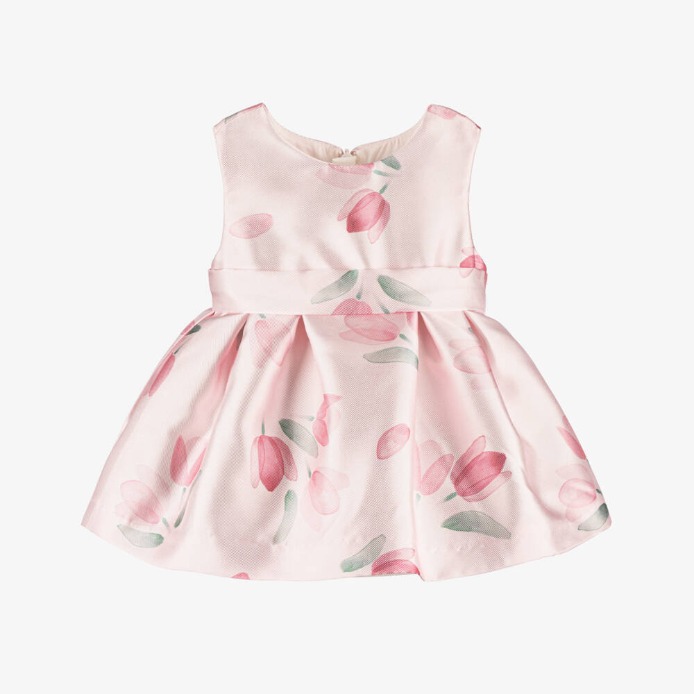Mayoral Newborn-Baby Girls Pink Tulip Print Satin Dress | Childrensalon