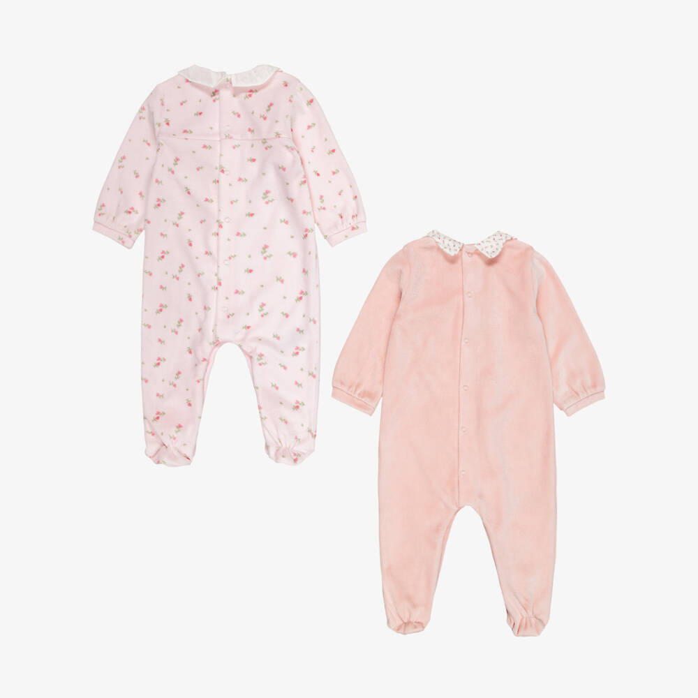 Mayoral Newborn-Baby Girls Pink Velour Babygrows (2 Pack) | Childrensalon