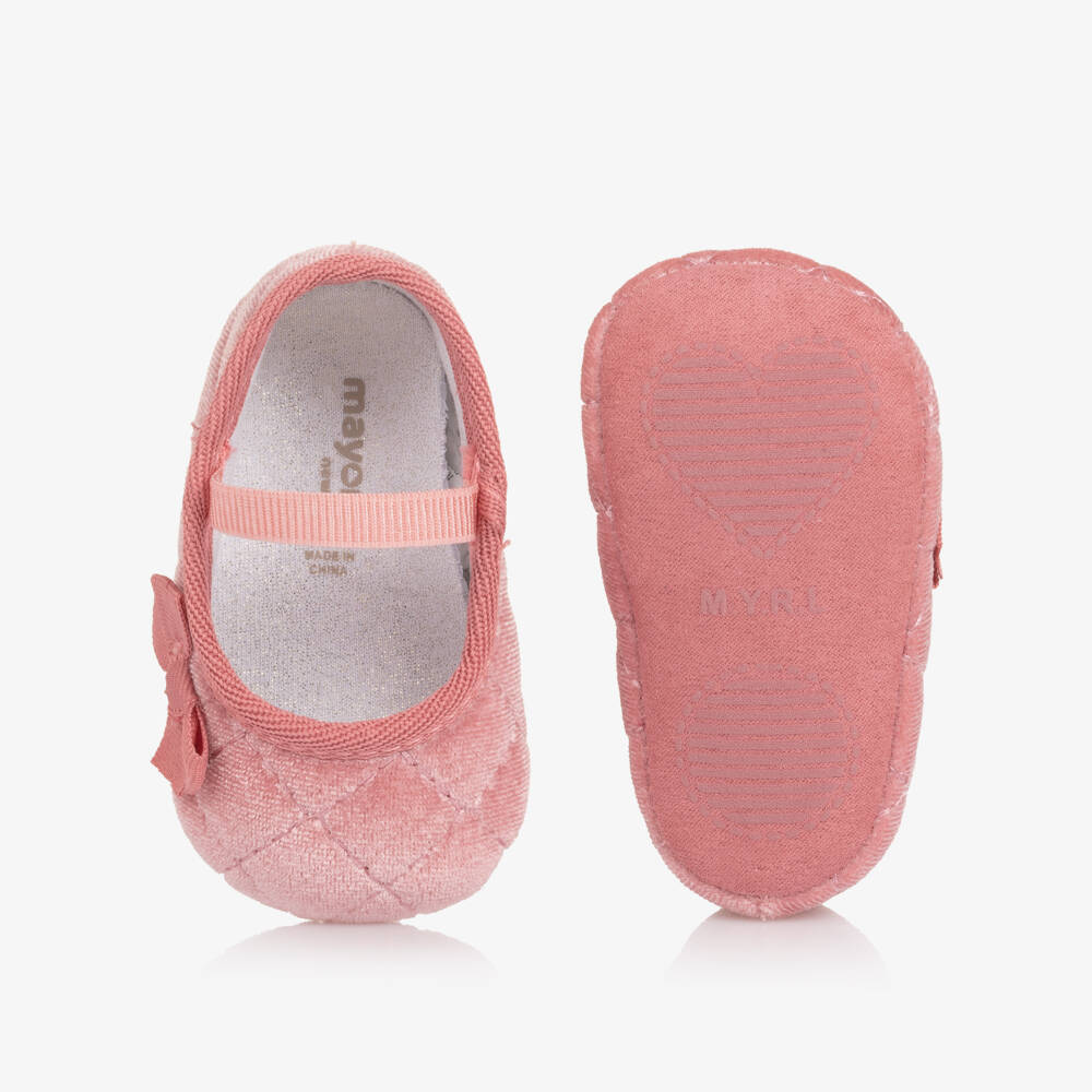 Mayoral Для новорожденных-Пинетки бархатные розовые для малышей девочек | Childrensalon