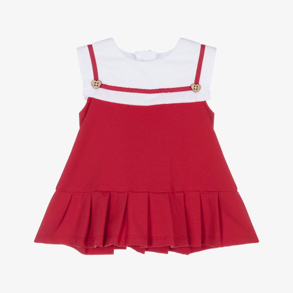 Mayoral Для новорожденных-Платье красное из хлопка с матросским воротником для малышек | Childrensalon