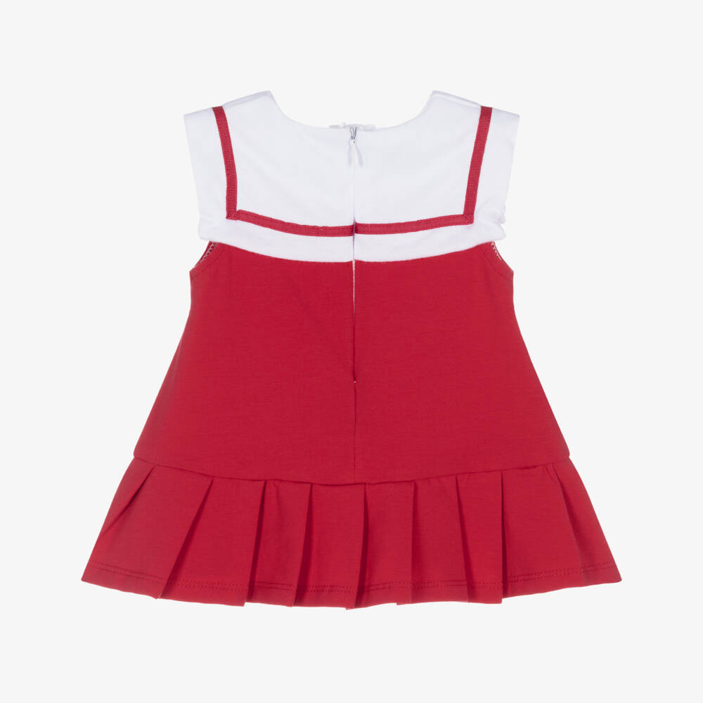 Mayoral Для новорожденных-Платье красное из хлопка с матросским воротником для малышек | Childrensalon