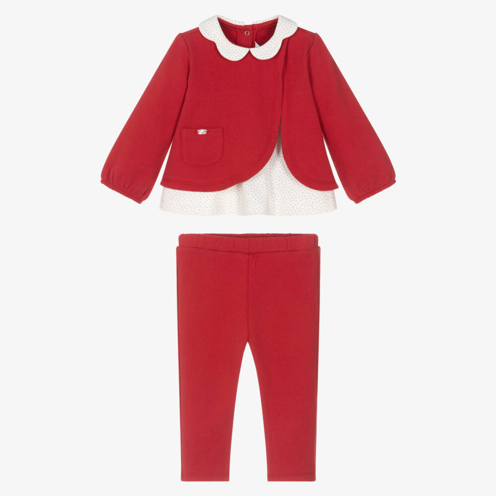 Mayoral Для новорожденных-Baby Girls Red Cotton Jersey Leggings Set | Childrensalon