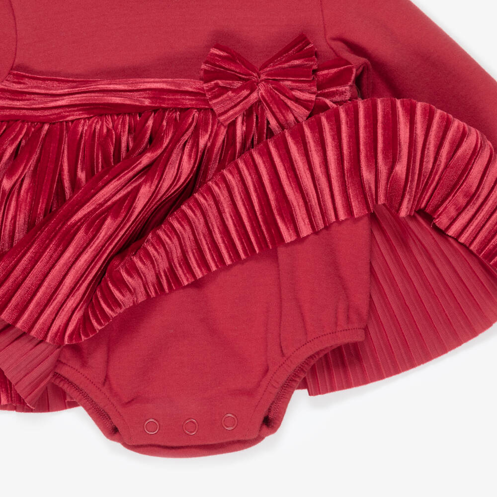 Mayoral Для новорожденных-Baby Girls Red Dress with Pleated Velour Skirt | Childrensalon