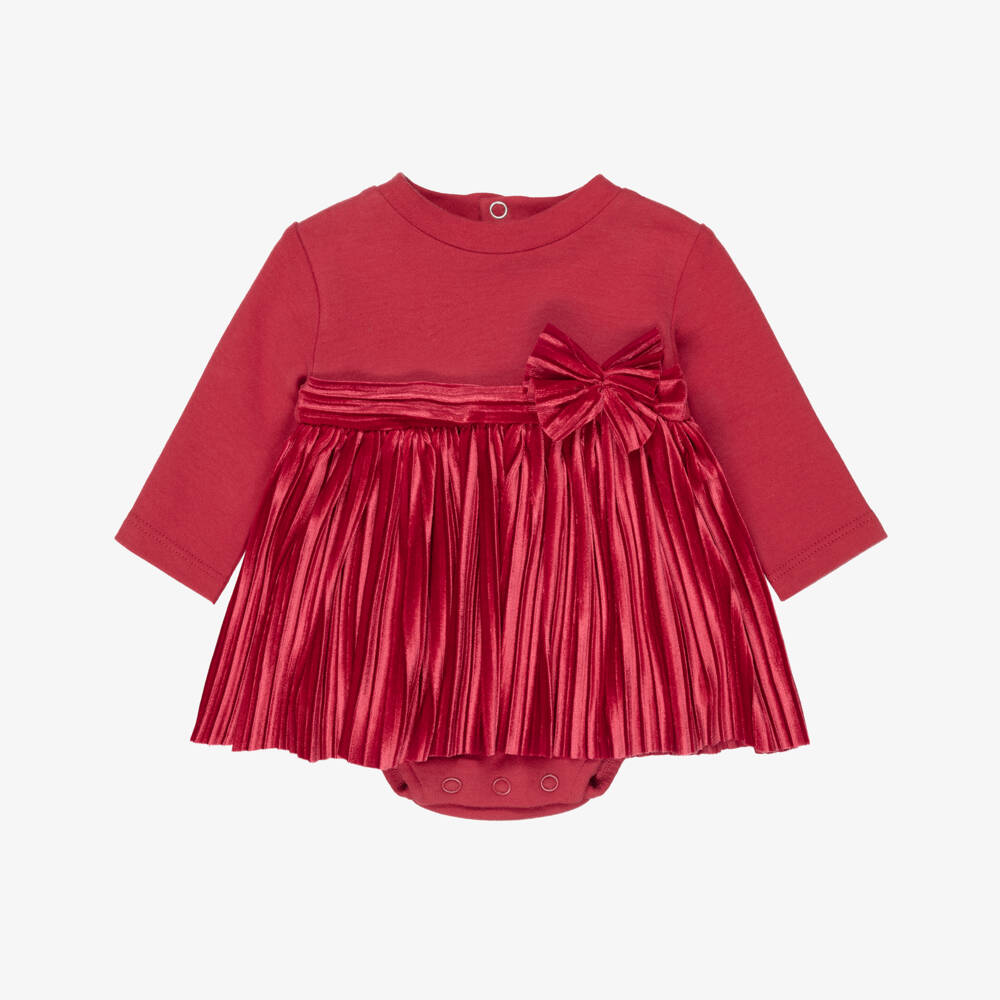 Mayoral Для новорожденных-Baby Girls Red Dress with Pleated Velour Skirt | Childrensalon