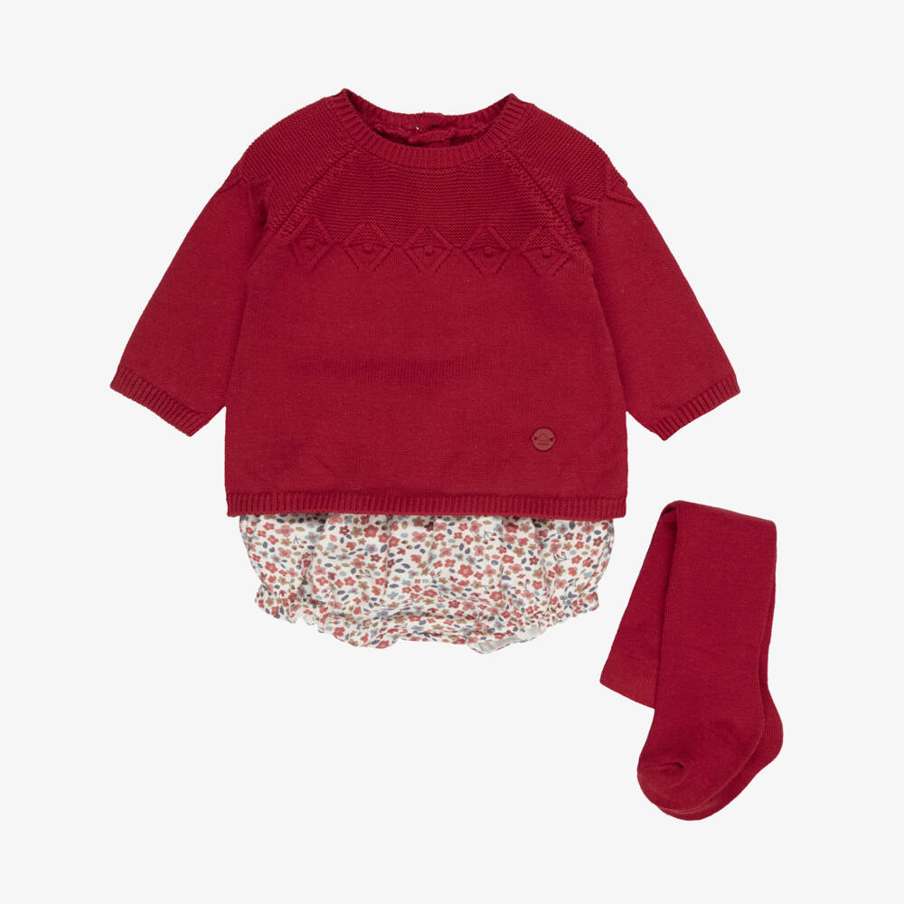 Mayoral Newborn-Baby Girls Red Floral Cotton Shorts Set | Childrensalon