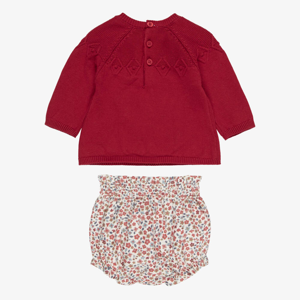 Mayoral Newborn-Baby Girls Red Floral Cotton Shorts Set | Childrensalon