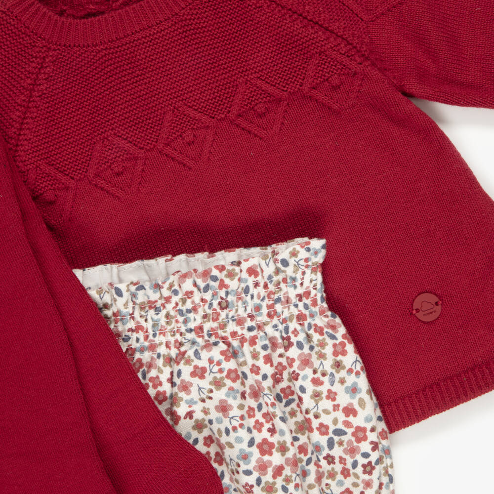 Mayoral Newborn-Baby Girls Red Floral Cotton Shorts Set | Childrensalon