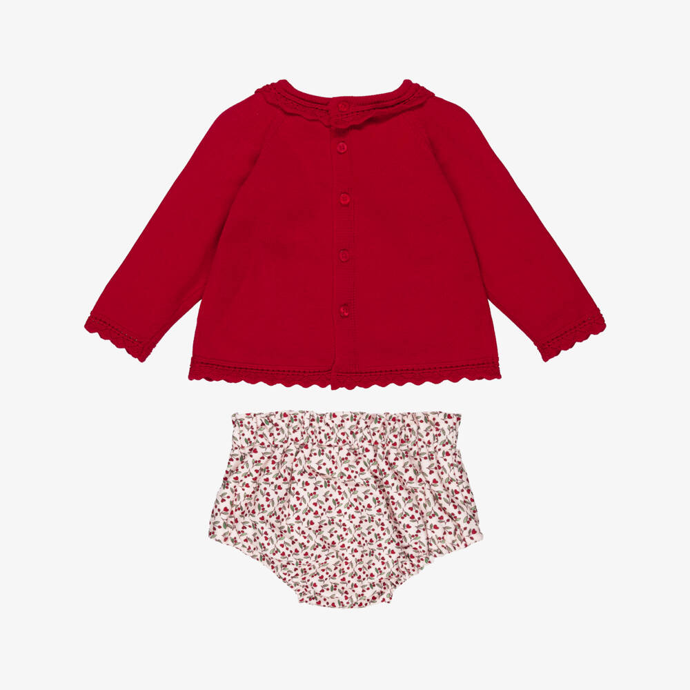 Mayoral Newborn-Baby Girls Red & Ivory Shorts Set with Cherry Print | Childrensalon