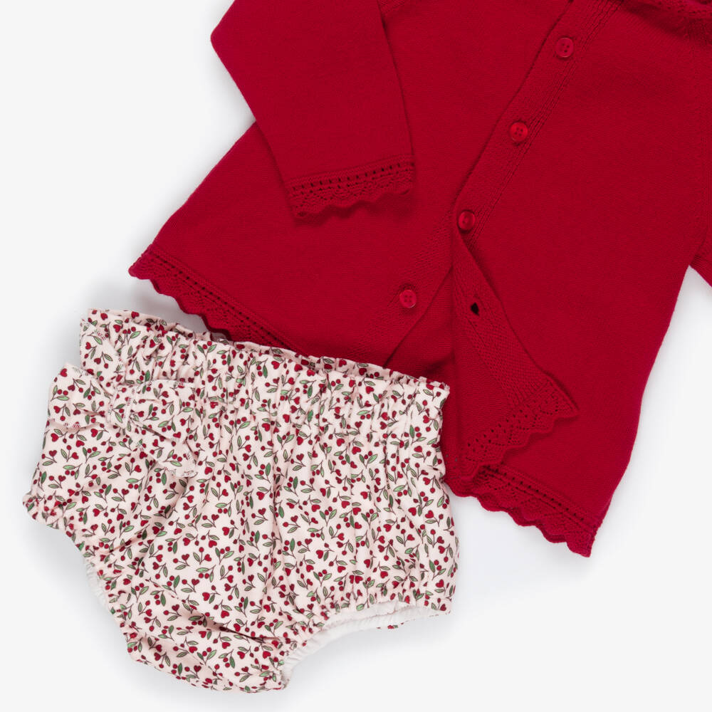 Mayoral Newborn-Baby Girls Red & Ivory Shorts Set with Cherry Print | Childrensalon