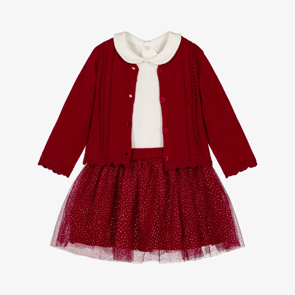 Mayoral Для новорожденных-Baby Girls Red Knit & Glittery Tutu Skirt Set | Childrensalon