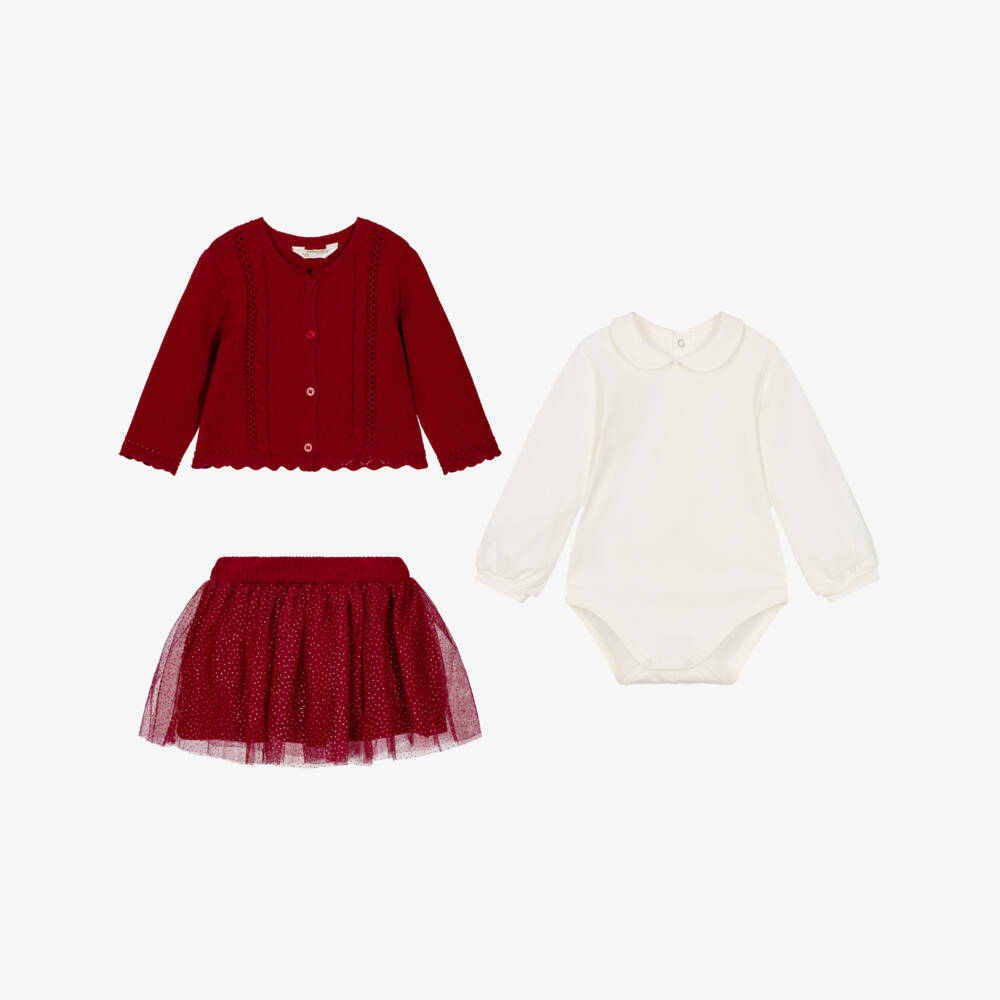 Mayoral Для новорожденных-Baby Girls Red Knit & Glittery Tutu Skirt Set | Childrensalon