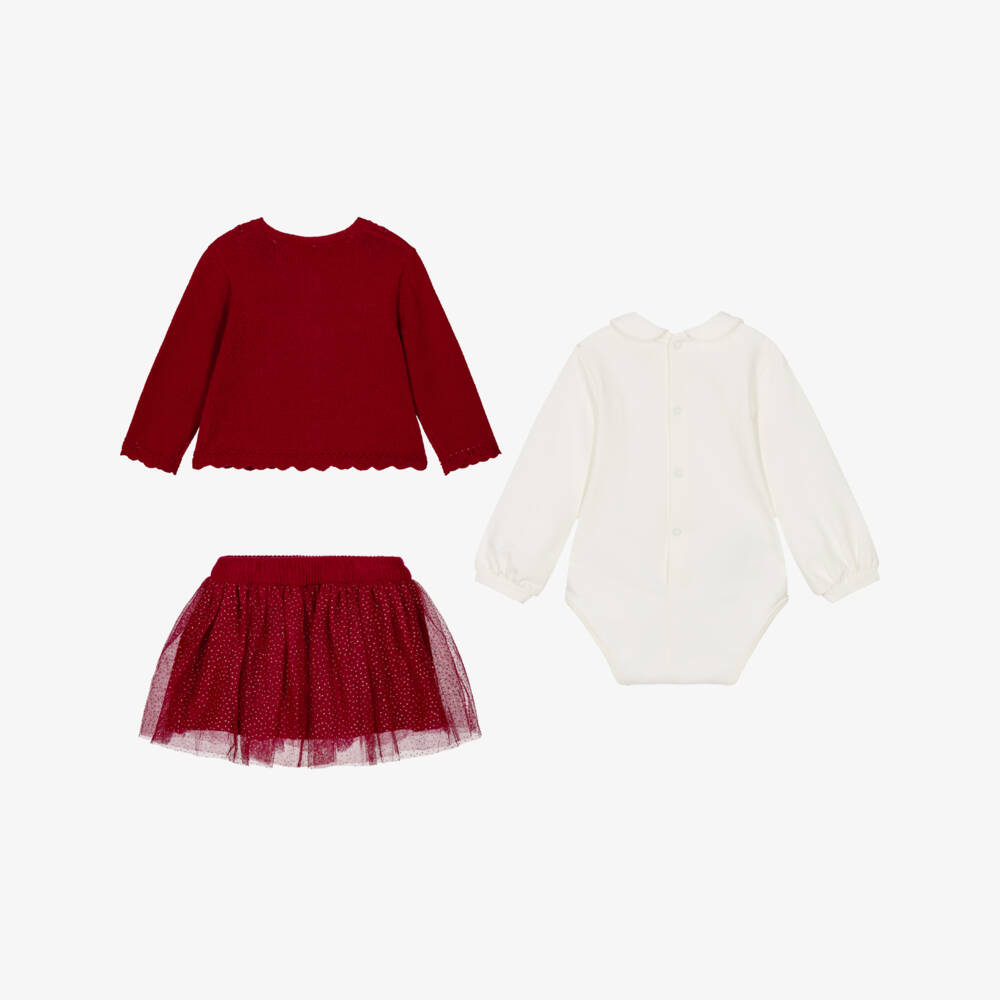 Mayoral Для новорожденных-Baby Girls Red Knit & Glittery Tutu Skirt Set | Childrensalon