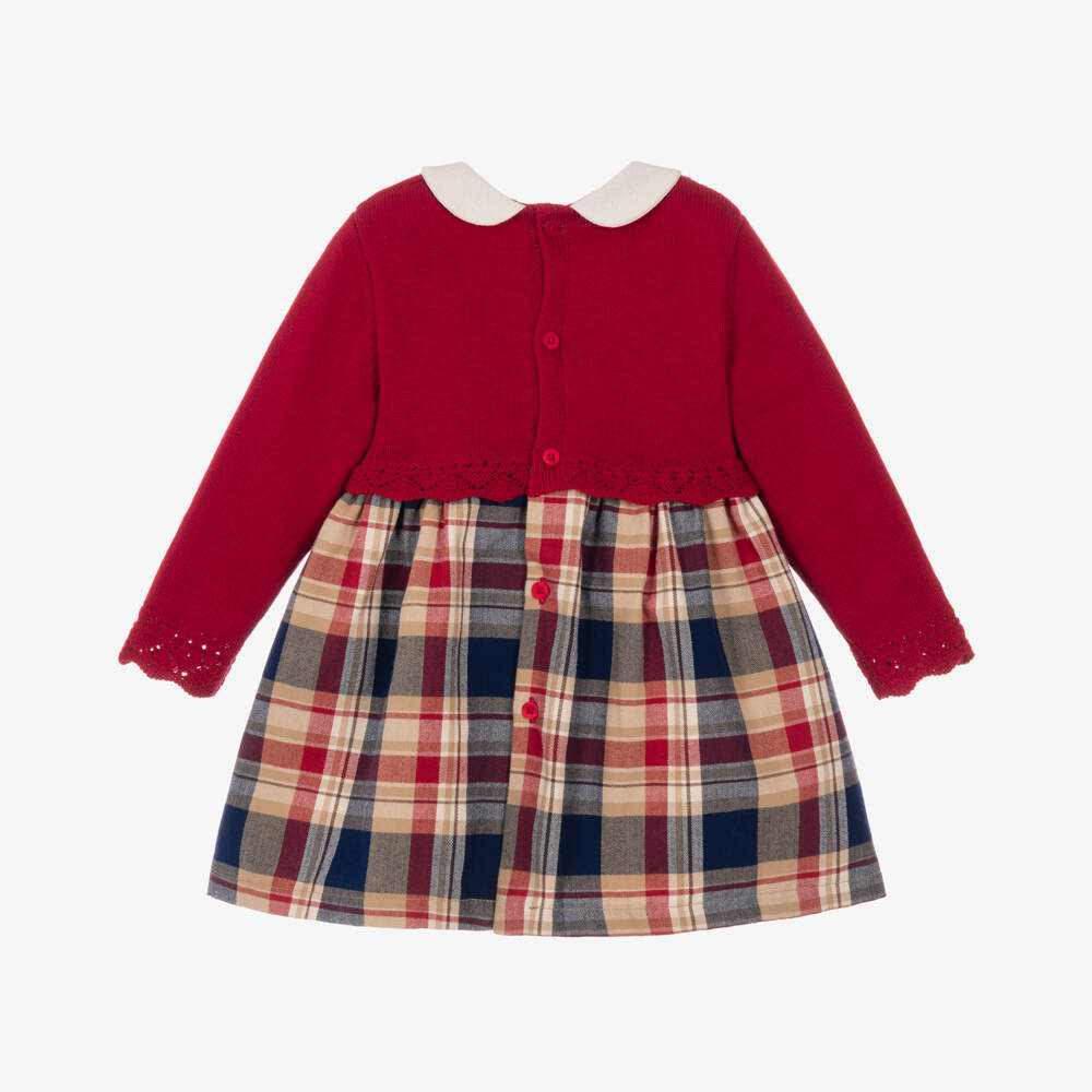 Mayoral Newborn-Baby Girls Red Knitted & Check Dress | Childrensalon