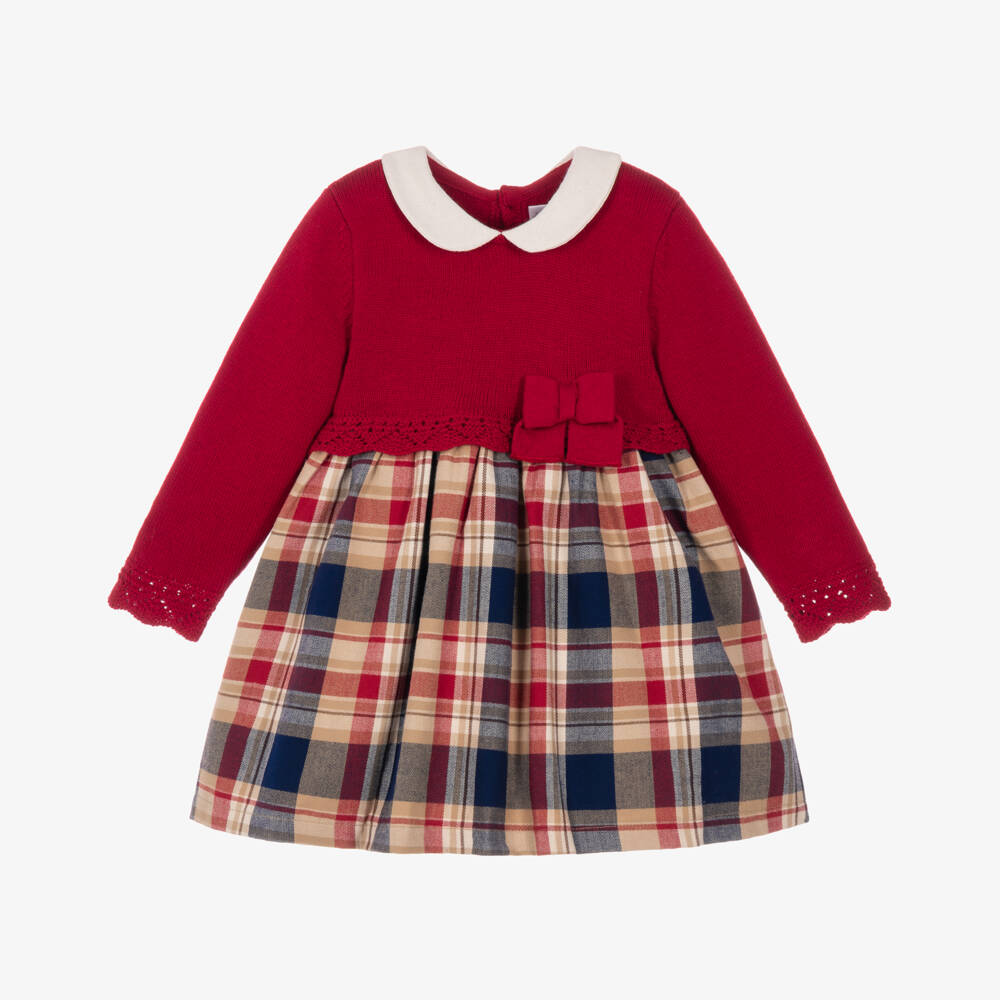 Mayoral Newborn-Baby Girls Red Knitted & Check Dress | Childrensalon