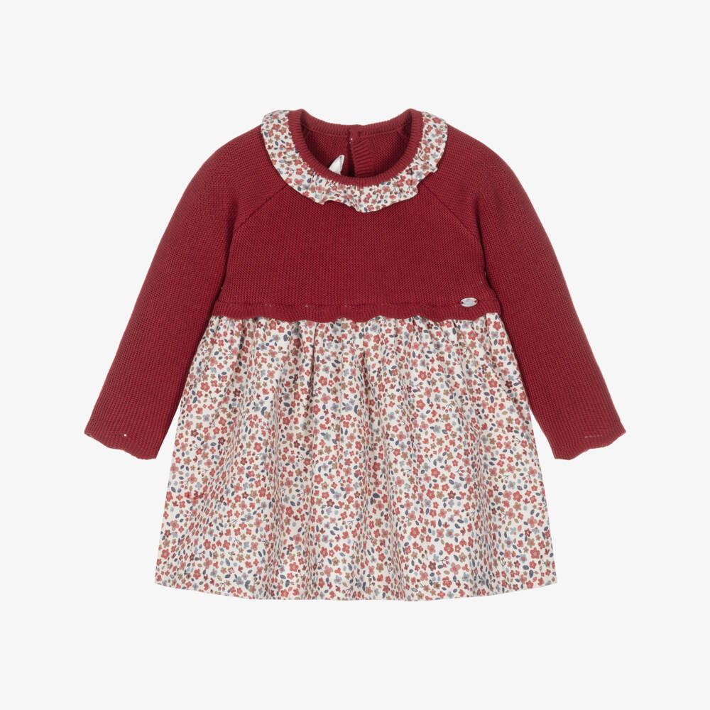 Mayoral Newborn-Baby Girls Red Knitted & Floral Dress | Childrensalon