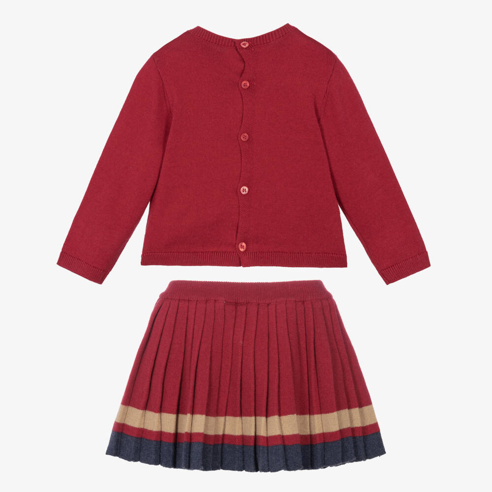 Mayoral Newborn-Baby Girls Red Knitted Skirt Set with Reindeer Motif | Childrensalon