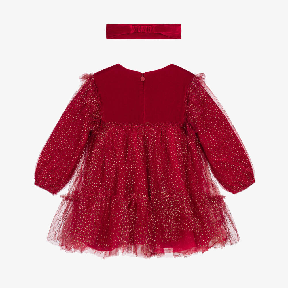 Mayoral Newborn-Baby Girls Red Reindeer Velour Dress Set | Childrensalon