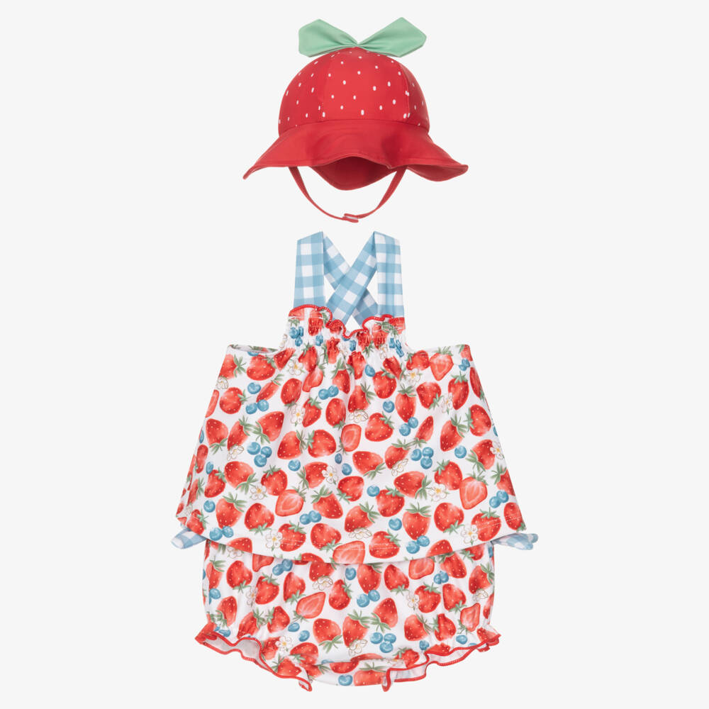 Mayoral Для новорожденных-Baby Girls Red Strawberry Beach Shorts Set (UPF40+) | Childrensalon