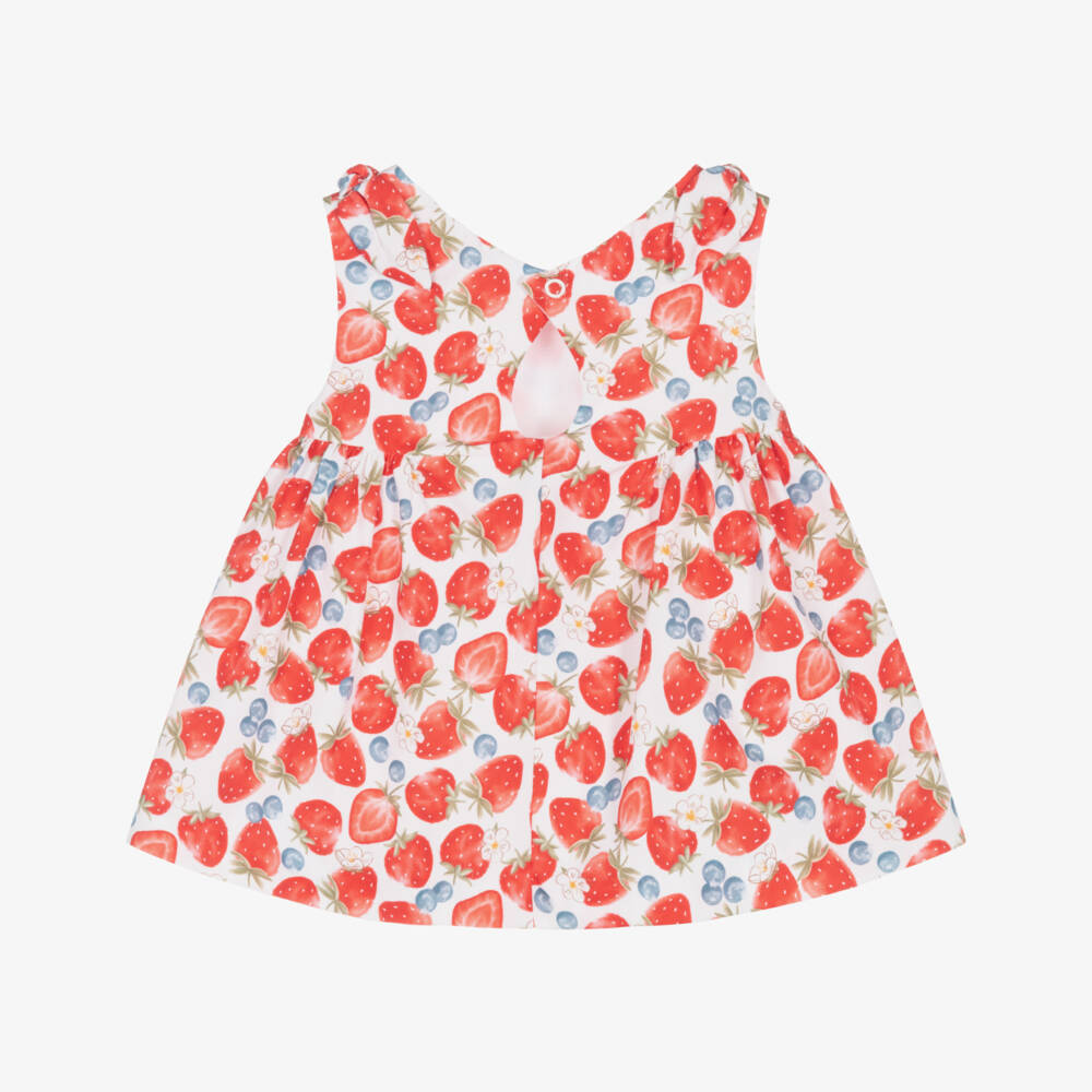 Mayoral Newborn-Baby Girls Red Strawberry Print Cotton Dress | Childrensalon