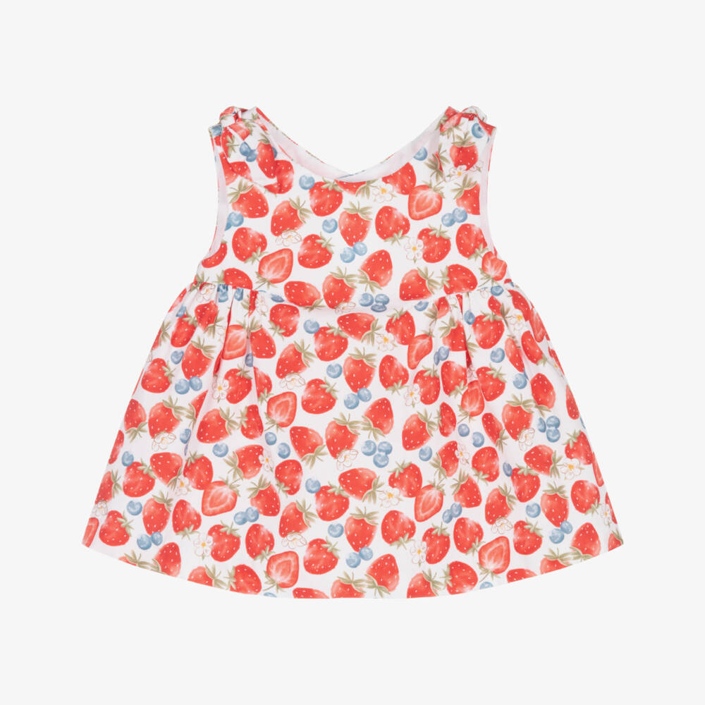 Mayoral Newborn-Baby Girls Red Strawberry Print Cotton Dress | Childrensalon