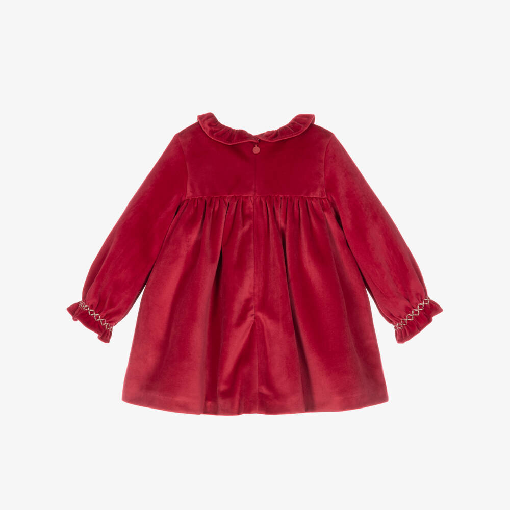 Mayoral Newborn-Baby Girls Red Velvet Dress with Gold Embroidery | Childrensalon