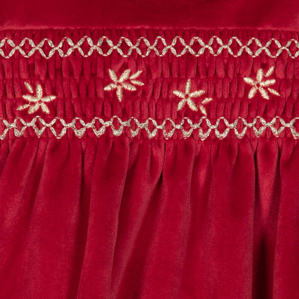 Mayoral Newborn-Baby Girls Red Velvet Dress with Gold Embroidery | Childrensalon