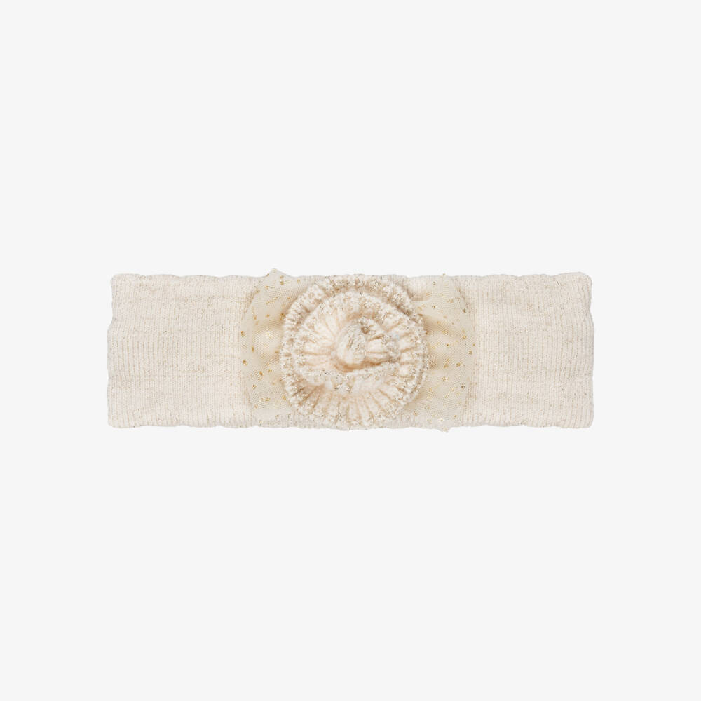 Mayoral Newborn-Baby Girls Sparkly Beige Knitted Headband  | Childrensalon