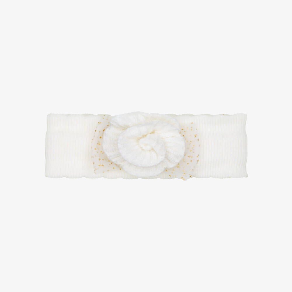 Mayoral Newborn-Baby Girls Sparkly Ivory Knitted Headband  | Childrensalon