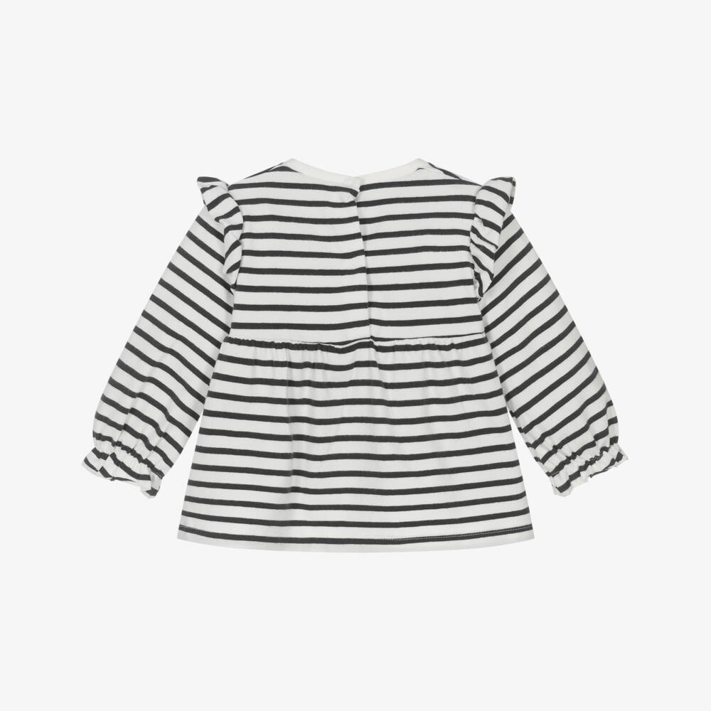 Mayoral Newborn-Baby Girls White & Black Striped Cotton Top | Childrensalon