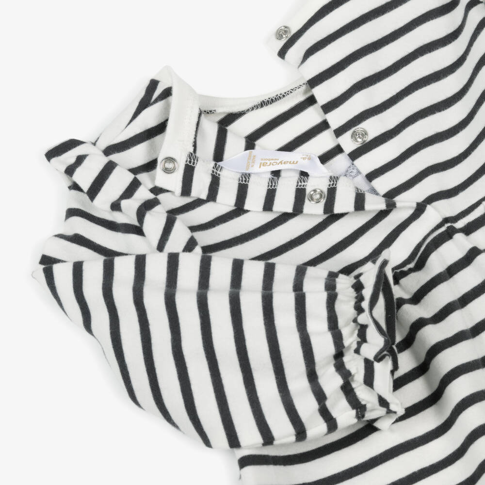 Mayoral Для новорожденных-Baby Girls White & Black Striped Cotton Top with Ruffle Trim | Childrensalon