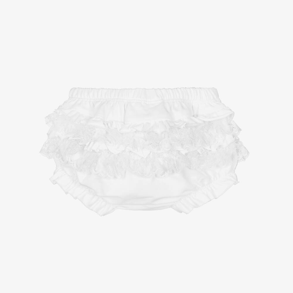 Mayoral Newborn-Baby Girls White Cotton Jersey Frilly Pants | Childrensalon
