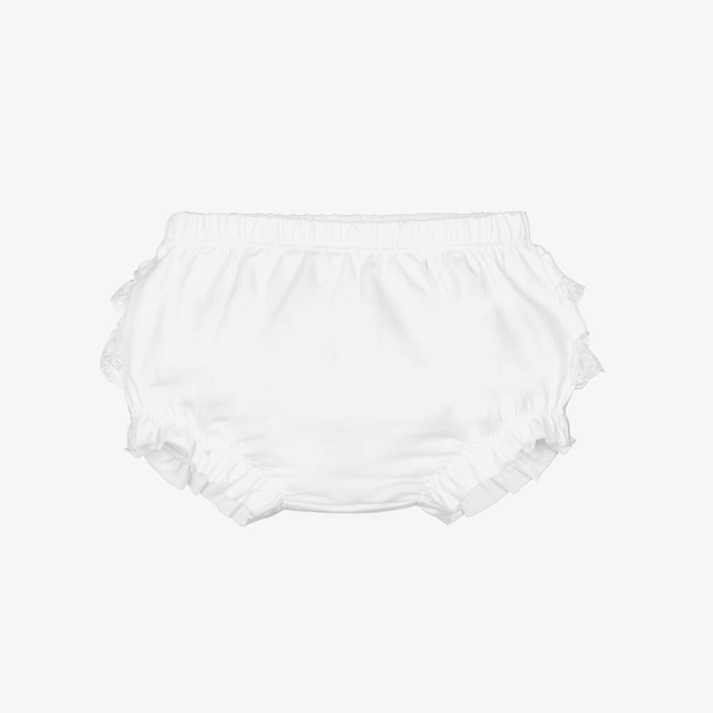 Mayoral Newborn-Baby Girls White Cotton Jersey Frilly Pants | Childrensalon