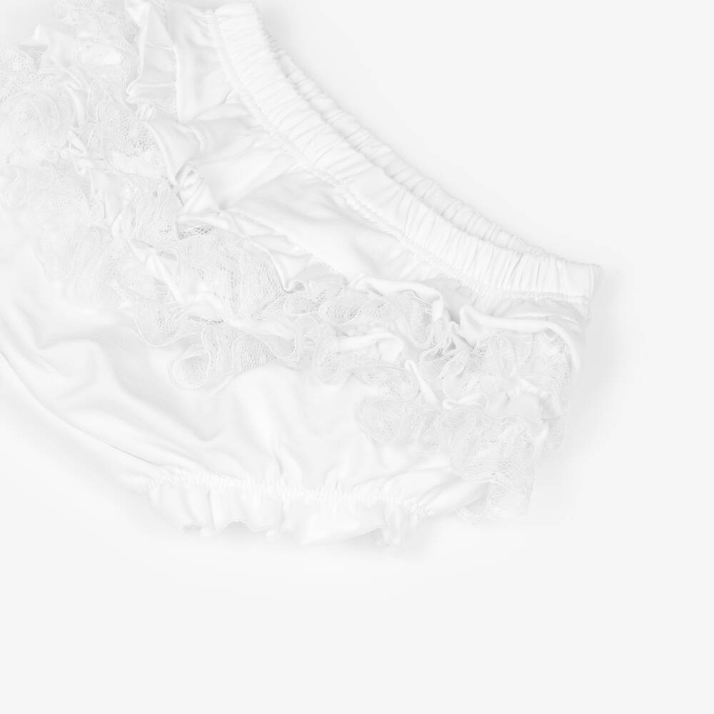 Mayoral Newborn-Baby Girls White Cotton Jersey Frilly Pants | Childrensalon