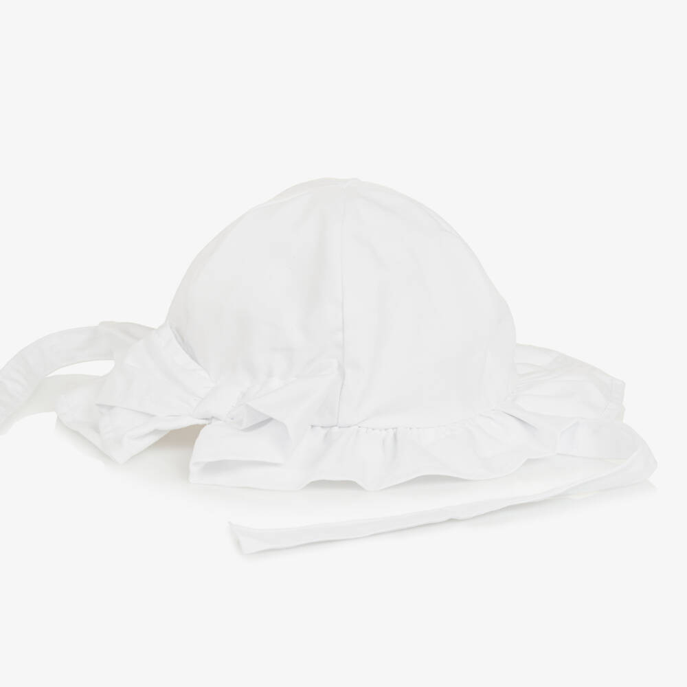 Mayoral Newborn-Baby Girls White Cotton Sun Hat with Bow | Childrensalon