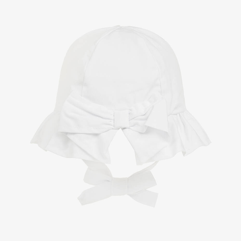 Mayoral Newborn-Baby Girls White Cotton Sun Hat with Bow | Childrensalon
